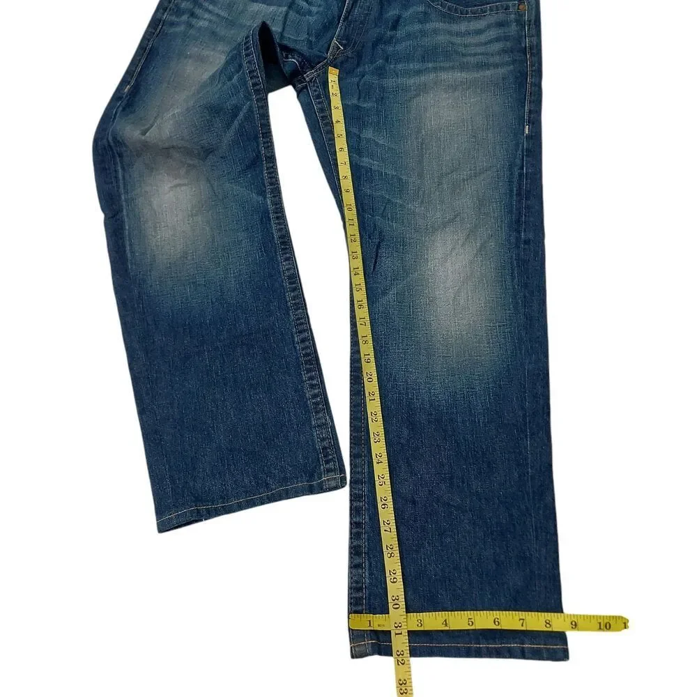 True Religion Bobby Jeans Mens 42x32 Blue Straight Leg Embroidered Retro Y2K